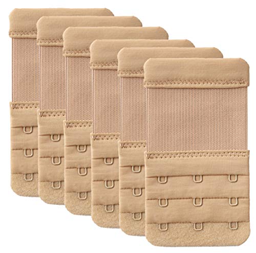Women's Bra Extender 3 Hook / 2 Hook Bra Extension Strap Soft and Comfortable - color: 6 Pcs Beige, 3 Hook 3/4 Inch