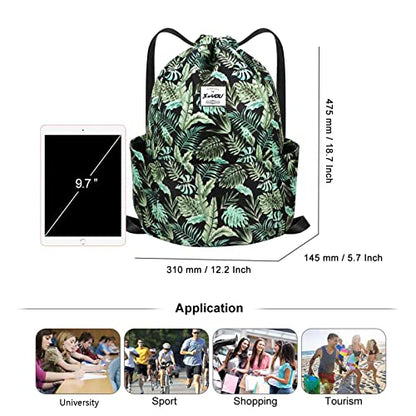 XEYOU Drawstring Backpack Bag Sport Gym Sackpack Beach Cinch Bag - color: Banana Leaf