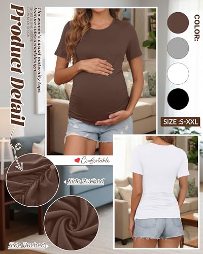 Huukeay 4 Pack Women's Short Sleeve Maternity Tops - color: Black, White, Light Gray, Coffee, size: Medium