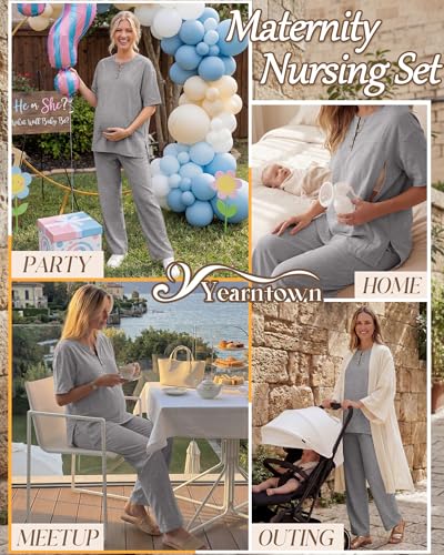 Women Maternity Nursing Set - color: Light Mixed Gray, size: Large