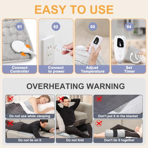 Heating Pad,Electric Heating Pads,Heating Pad for Back,Silvergray,24x12In - color: Silvergray, size: 24x12 Inch