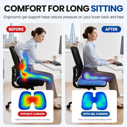 Slowell Single Layer TPE Gel Seat Cushion, Coccyx Support for Long Sitting