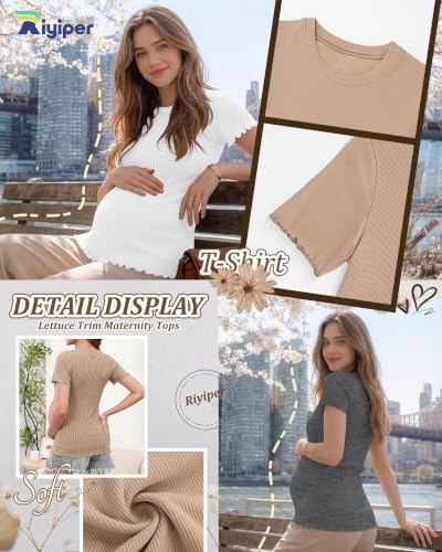 Riyiper 4 Pack Maternity Ribbed Knit Shirts for - color: Khaki, White, Dark Gray, Black, size: Medium