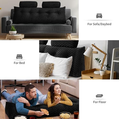 EUHAMS Headboard Pillow Full with Neck Roll, Triangular Backrest Pillow - color: Black, size: Full
