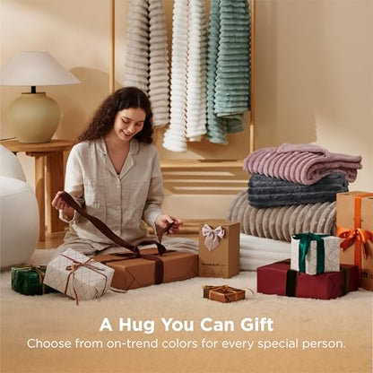 Bedsure Soft Full Size Fleece Blankets for Bed Beige 84"x90" - color: Beige, size: Full