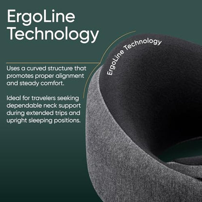 Proglobe Luxe Travel Neck Support Pillow, 100% Memory Foam, Ash Black