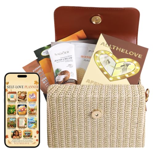 New Mom Gift Basket – Rattan Purse, Affirmation Cards, Facial Masks, Lotion in-a-Multi-App