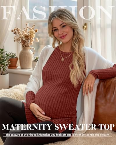 3 Pack Maternity Shirts Pregnancy Sweaters Tunic Tops - color: Brick Red, Coffee, Black, size: Small