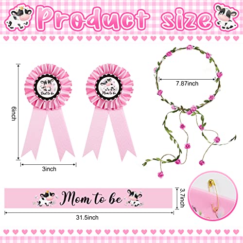 Chunful Baby Shower Decor Mommy to Be Sash Crown Dad Pin - color: Pink Cow