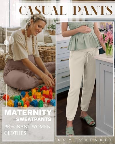 3 Pack Women's Maternity Jogger Pants with Pockets - color: Coffee, Apricot, Black, size: Large