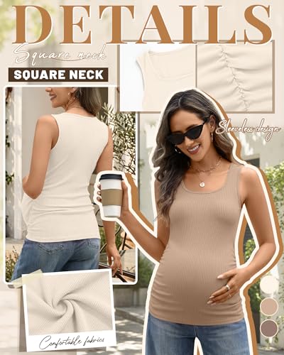 3 Pack Maternity Tank Tops Pregnancy Shirts - color: Apricot, Khaki, Coffee, size: Medium