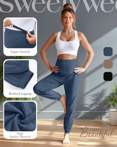 3 Pack Women's Maternity Jogger Pregnancy Sweatpants - color: Gray Blue, Camel, Black, size: Medium