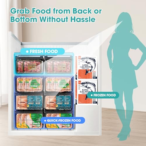Freezer Organizer Bins, 2 Pack Expandable Stackable Hangable Chest Freezer Containers with Handles, Adjustable From 10.3" to 14.2" Storage Baskets for Fridge, Deep Freezer, Cabinet, Pantry, Kitchen - size: Large