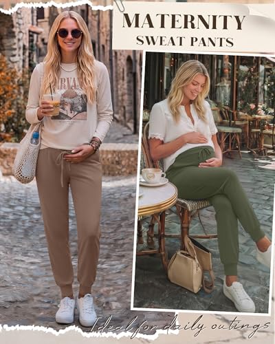 3 Pack Women Maternity Pants Pregnancy Lounge Jogger - color: Black, Army Green, Coffee, size: Medium
