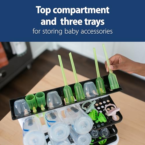 Dr. Brown's Drying Tower, Stand-Up Drying Rack, Countertop Baby Bottle Drying with Organized Storage for Baby Essentials, Space Saving Vertical Rack, Black/White - size: Countertop, style: Black/White Stand-Up Drying Rack