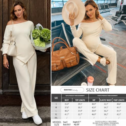 Bhome Maternity Sets 2 Piece Outfits Casual Pregnancy Loungewear - color: White, size: Medium