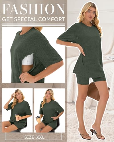 Women's Nursing 2 Piece Outfit Set - color: Army Green, size: XX-Large