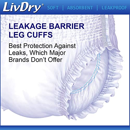 LivDry Adult Incontinence Underwear, Extra Absorbency with Overnight Comfort Bundle - Medium, Bag