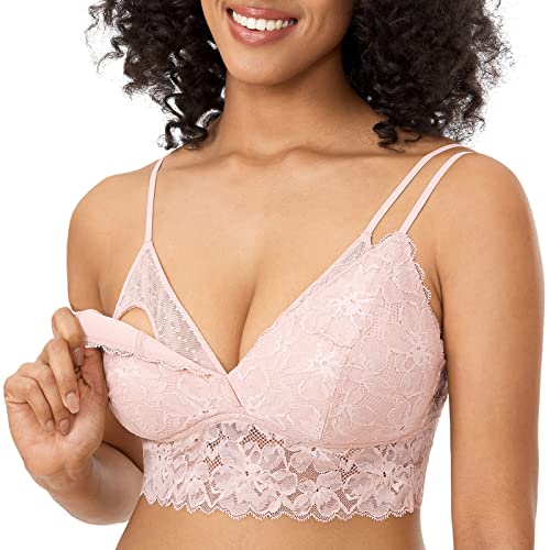 MOMANDA Women's Plus Size Nursing Bra Lace Bralette Wireless Padded Maternity Breastfeeding Bras - color: Gentle Rose, size: Large Plus