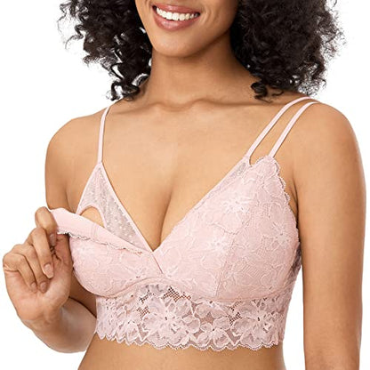 MOMANDA Women's Plus Size Nursing Bra Lace Bralette Wireless Padded Maternity Breastfeeding Bras - color: Gentle Rose, size: Large Plus