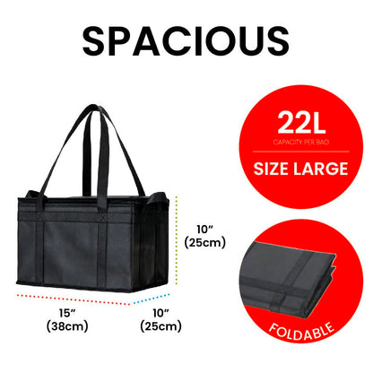 NZ home Insulated Food Bag, Portable Cooler Tote (Large, Black, 2 Pack) - color: Black, size: Large