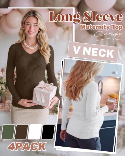 4 Pack Women's Maternity Shirts - color: Army Green, Coffee, White, Black, size: X-Large