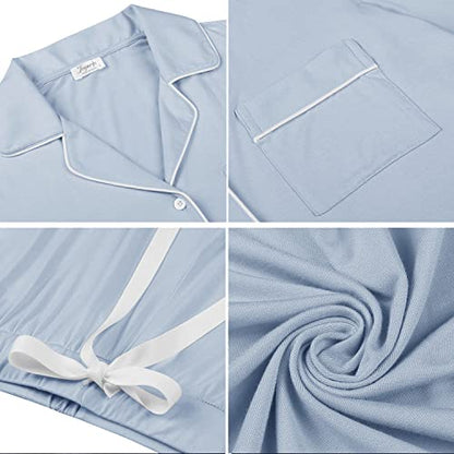 Cherrydew Women's Bamboo Viscose Cooling Long Sleeve Button Up Pajama Set - color: Dusty Blue, size: Small