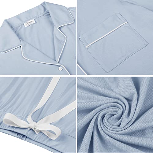 Cherrydew Women's Bamboo Viscose Cooling Long Sleeve Button Up Pajama Set - color: Dusty Blue, size: Large