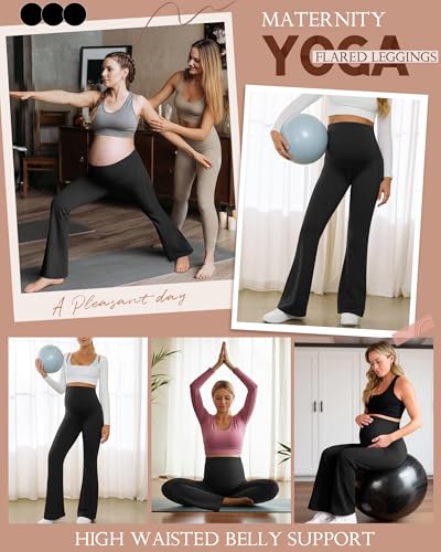 3 Pack Maternity Over The Belly Flared Leggings Pants - color: Black, Black, Black, size: Large