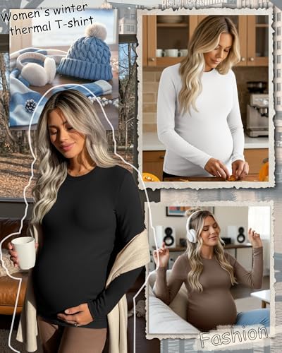 3 Pack Women's Thermal Maternity Shirts - color: Coffee, White, Black, size: X-Large
