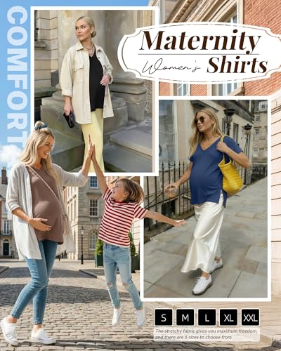 Ficerd 3 Pack Women's Maternity Shirts - color: Black, Coffee, Hazy Blue, size: Small