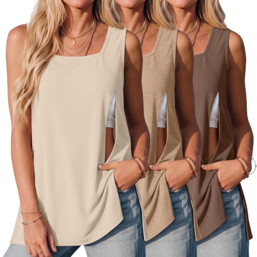 3 Pack Women's Nursing Tank Shirts - color: Cream, Camel, Coffee, size: Medium