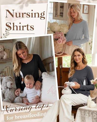 Oakgarden 4 Pack Women Cotton Nursing Tops for Breastfeeding - color: Black, White, Light Gray, Dark Gray, size: Small