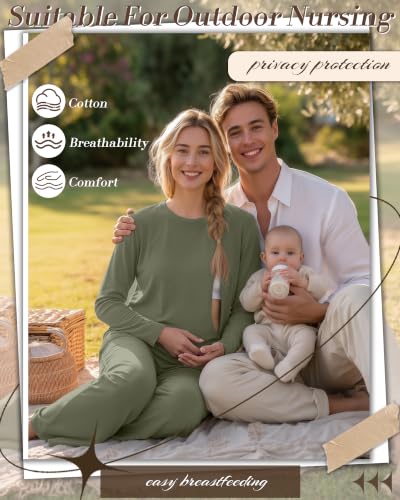 2 Pack Maternity Nursing Pajamas Set - color: Army Green, Black, size: XX-Large