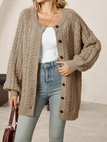 Saodimallsu Womens Cable Knit Cardigans Oversized Chunky Fall Sweater Dress - color: Khaki, size: Medium