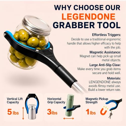 2 Pack 43" Grabber Reacher Tool, LEGENDONE Foldable Reaching Pickup Tool - color: 43"orange&blue- 2pack