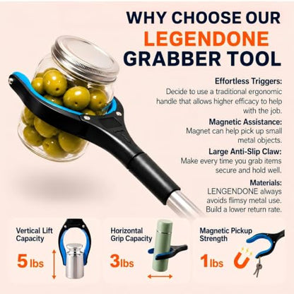 2 Pack 43" Grabber Reacher Tool, LEGENDONE Foldable Reaching Pickup Tool - color: 43"orange&blue- 2pack