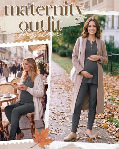 Huukeay Maternity Lounge Set Long Sleeve - color: Dark Heather Gray, size: Large