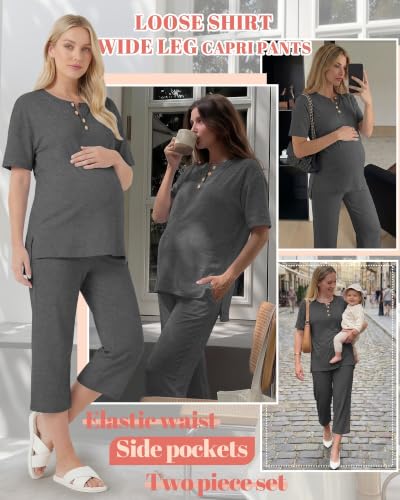 2 Piece Maternity Outfit for Women - color: Dark Mix Gray, size: Medium