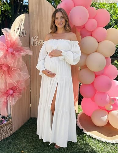 ZESICA Womens Fall Long Sleeve Boho Off Shoulder Maxi Dresses - color: White, size: XX-Large