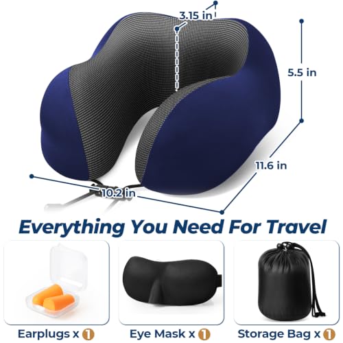 ExploreBliss Travel Pillow, Memory Foam Neck Pillow Airplane, Blue - color: Blue