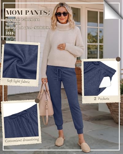 3 Pack Women Maternity Pants Pregnancy Lounge Jogger - color: Black, Dark Blue, Wine Red, size: Large