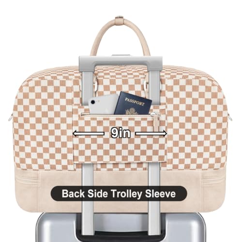 IBFUN Weekender Bags for Women, 3PCS Travel Set with Shoe Compartment 21.6 - color: A15-khaki+checkered