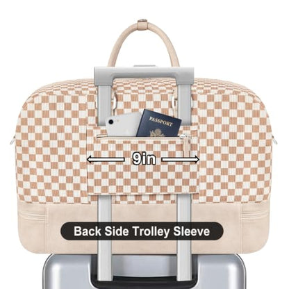 IBFUN Weekender Bags for Women, 3PCS Travel Set with Shoe Compartment 21.6 - color: A15-khaki+checkered