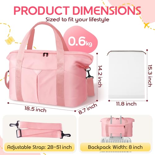 Duffle Bag for Travel with Trolley Sleeve, Gym Bag, Pink - color: Pink
