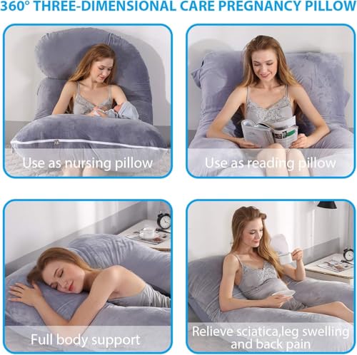 Elover U Shaped Pregnancy Pillow,Full Body Maternity Support - color: Velvet-dark Grey