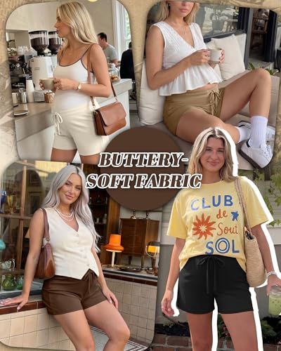 4 Pack Women's Maternity Casual Shorts - color: Cream, Khaki, Brown, Black, size: Medium