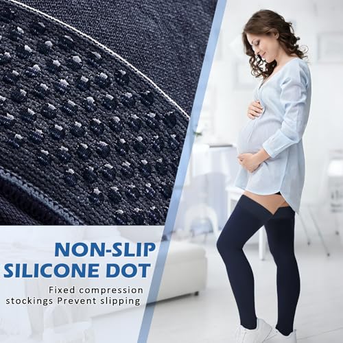 beister Compression Stockings for Women 15-20 mmHg Closed Toe Thigh High - color: Navy, size: L