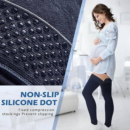 beister Compression Stockings for Women 15-20 mmHg Closed Toe Thigh High - color: Navy, size: L