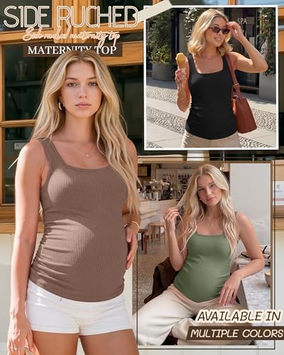 3 Pack Maternity Tank Tops Pregnancy Shirts - color: Gray Green, Coffee, Black, size: Small